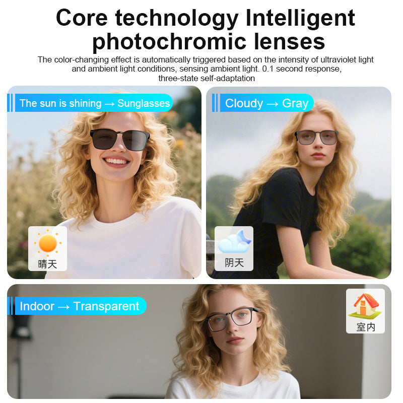 AI Smart Translation Bluetooth Glasses – Photochromic Wireless Audio